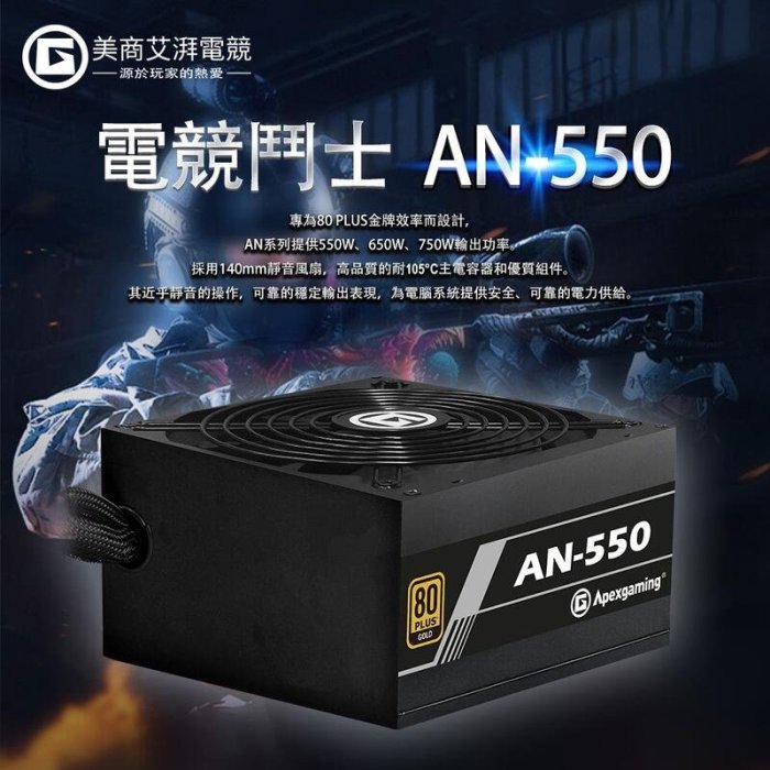 米特3C數位–美商艾湃 Apexgaming AN-550 550W/金牌/電源供應器/七年保