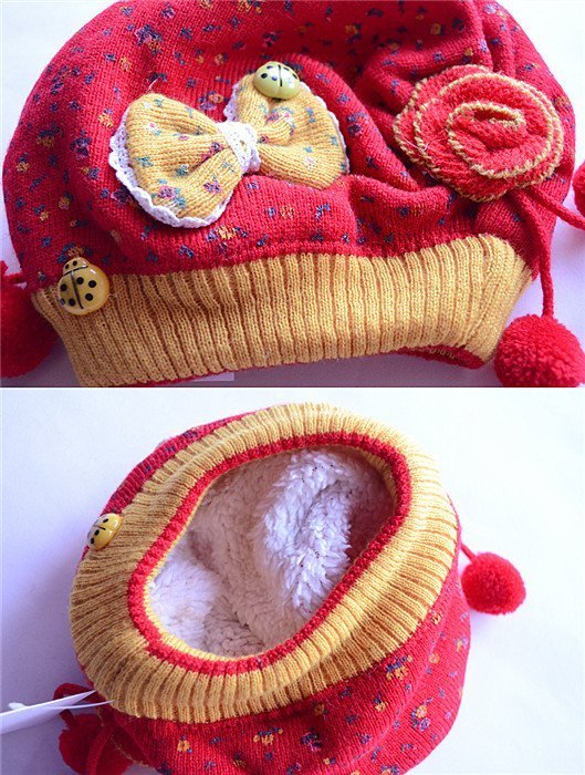 【現貨】❤翠花蝴蝶結雙球紅色內刷毛帽 嬰兒毛帽