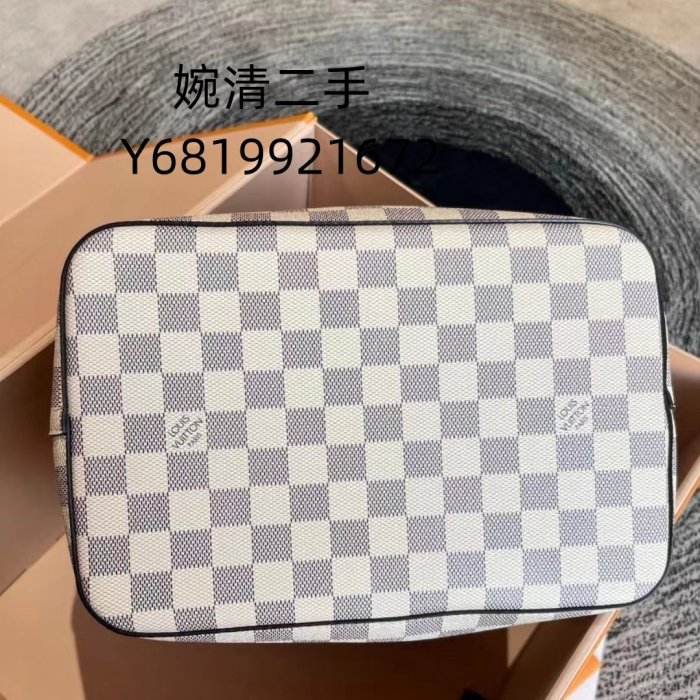 婉清二手 LV 路易威登 白色 棋盤格 白格 內粉色 束口 水桶包 肩背包 N40152