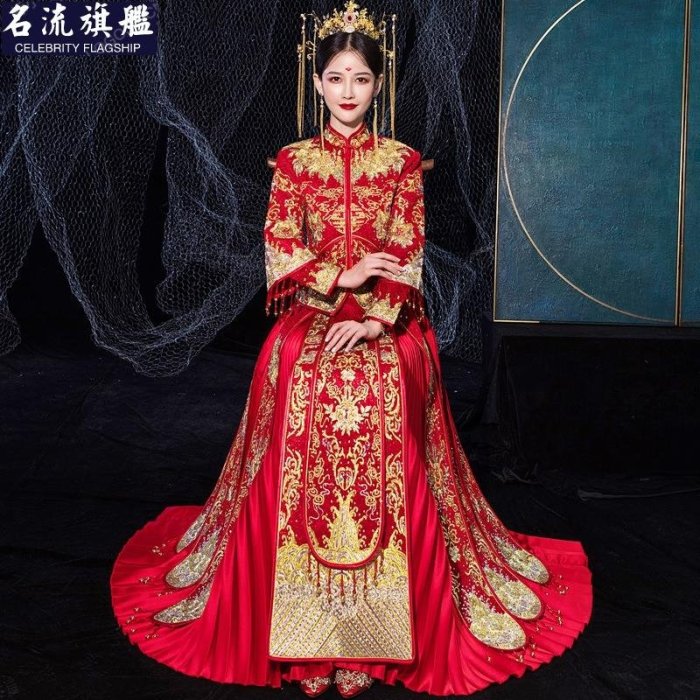 京華春秀結婚服飾秀禾服 S-2XL 結婚 新娘服款禮服婚紗女中式秀禾春喜慶名流