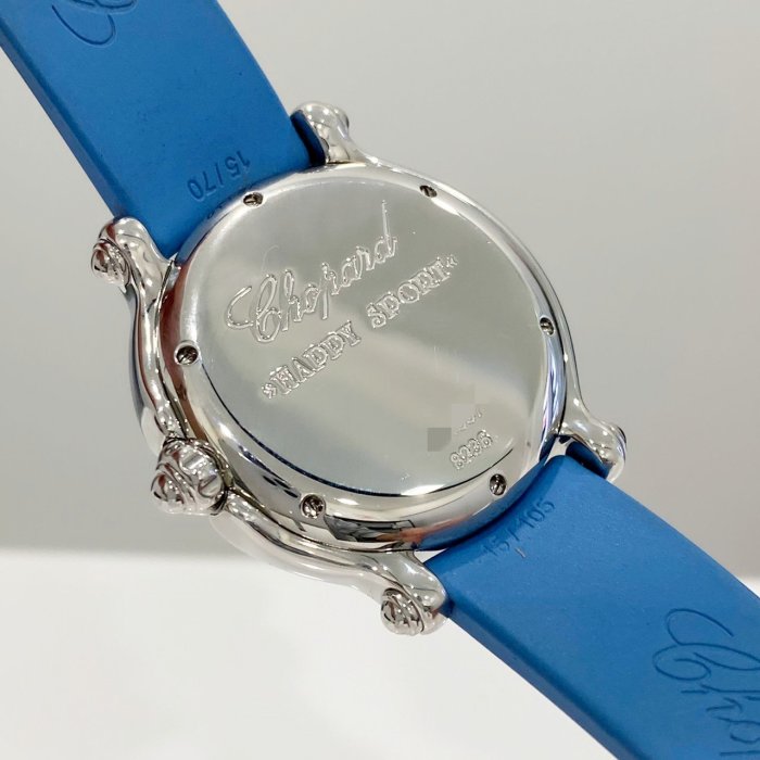 金運名錶當舖 chopard happy sport 8236 蕭邦 快樂魚 鑽圈針扣 藍色面 橡膠錶帶 單錶現貨G19