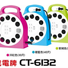 小白的生活工場*【成電牌】CT-6132露營.工程.多用途輪座式延長線2P(插孔) / 1開關 /40尺