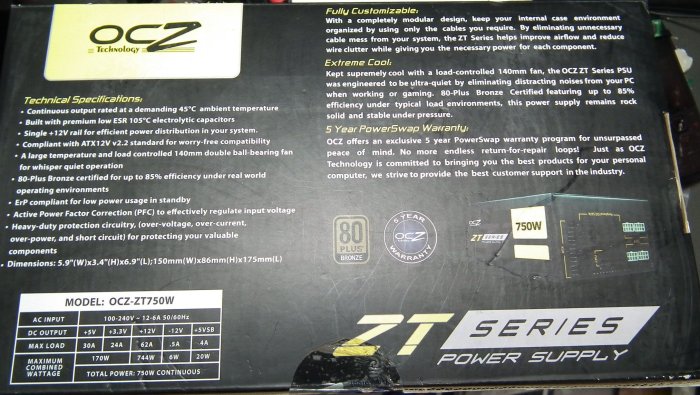 全新750W OCZ-ZT750W 750瓦80 PLUS電源供應器雙CPU主機板可用POWER 電供