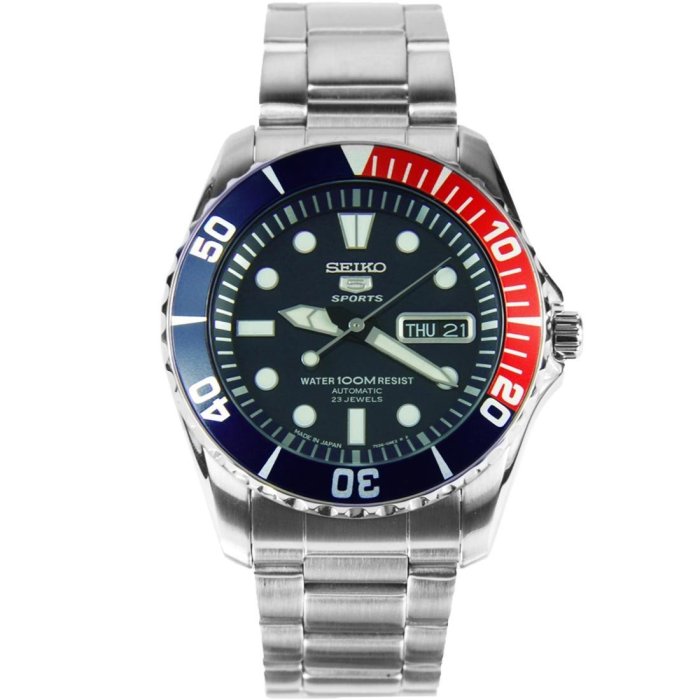 【金台鐘錶】SEIKO 精工 防水100米 盾牌5號 機械 水鬼 紅藍圈 (日本版) SNZF15 SNZF15J1