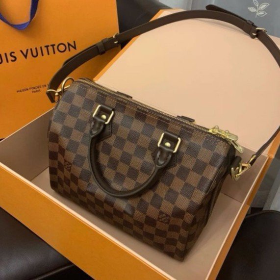 【二手正品】 LV LOUIS VUITTON SPEEDY 25 棋盤格波士頓包 枕頭包 醫生包 N41368 全新