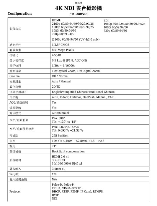 怪機絲 24期 datavideo洋銘 PTC-280 NDI 4K雲台攝影機 50/60p PTZ攝影機 專業直播