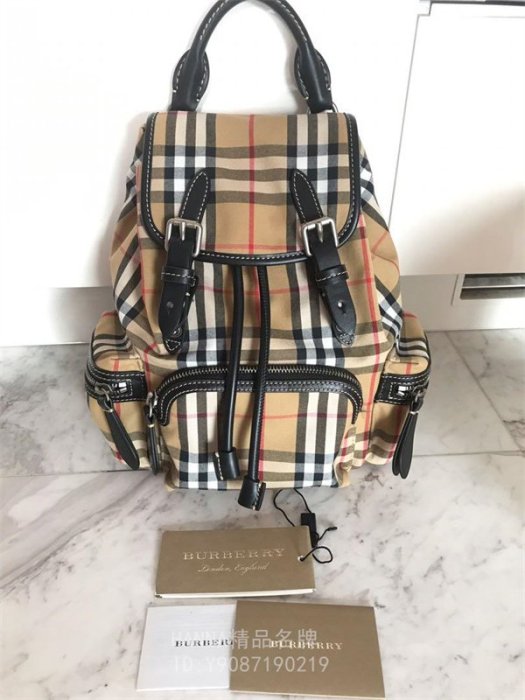 HANNA精品Burberry Rucksack Vintage小款 復古格紋 軍旅後背包 黃色