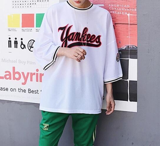 FINDSENSE MD 韓國 街頭時尚 潮 男 寬鬆 透氣網紗面料 七分袖 特色短T 短袖T恤