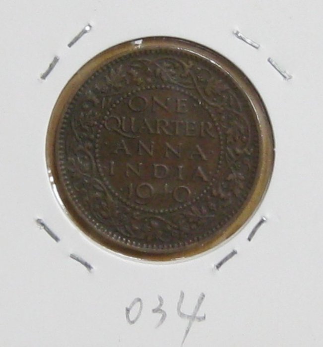 近百年了--外國錢幣--英屬印度--1940年--喬治六世--1/4安納--外銅034--少見珍藏