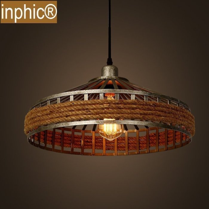INPHIC-美式鄉村吊燈復古創意客廳燈田園麻繩工業餐廳吊燈燈具