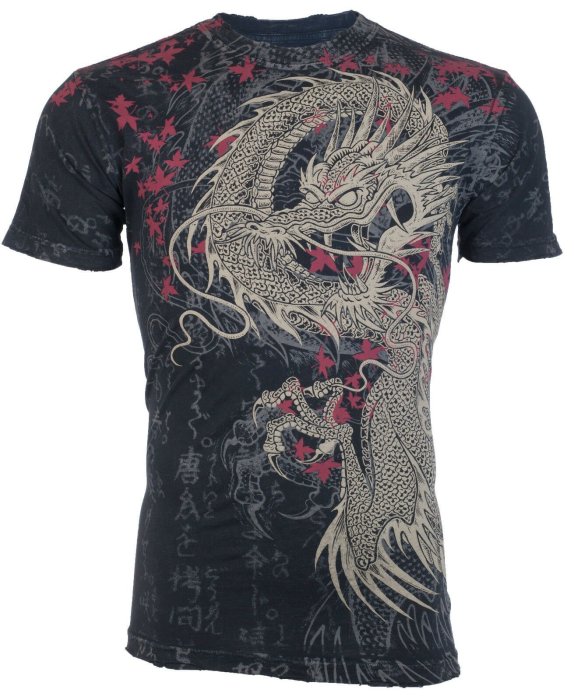 @50%OFF@ Xtreme Couture AFFLICTION T-SHIRT 破壞仿舊短T 蟠龍 含運