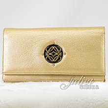 【茱麗葉精品】二手精品 【9.99成新】 LOEWE 經典LOGO荔枝皮革壓紋雙層扣式長夾.金#3