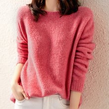 歐美 MO 義大利 甜美蜜粉 Sweet Pink 寬鬆廓形 圓領羊毛針織衫上衣 (G879)
