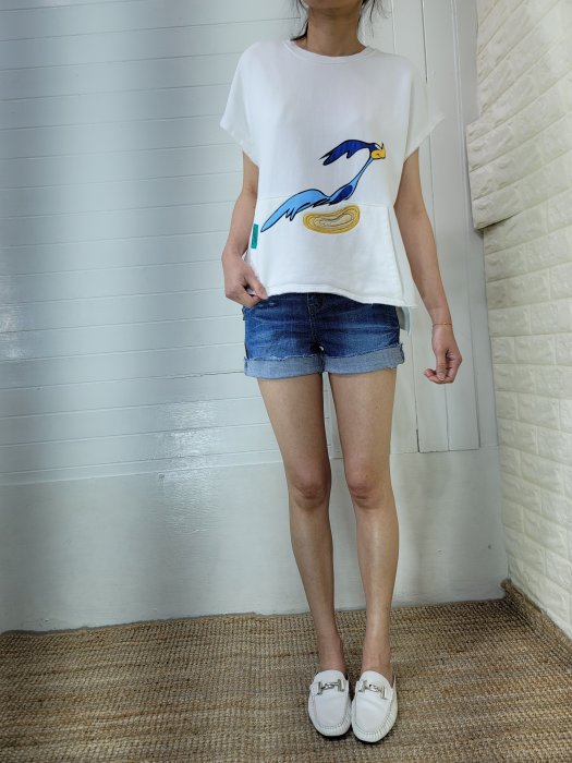 正韓korea韓國進口Dieselpunk白色藍鳥大口袋短袖T恤棉麻衫 現貨 小齊韓衣