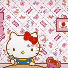 [禾豐窗簾坊]日本三麗鷗Sanrio Hello Kitty 菱格白底卡通壁紙/壁紙裝潢施工