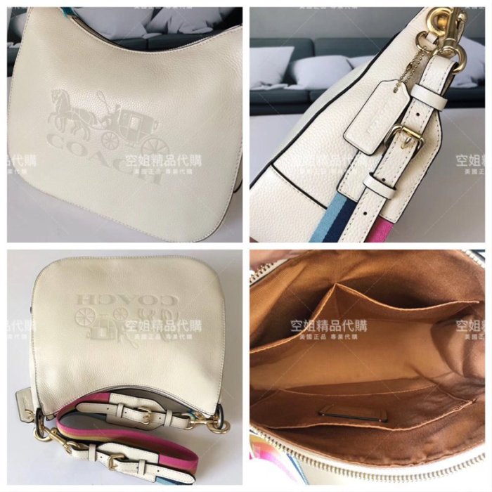 空姐精品代購 COACH 72702 大馬車LOGO半月包 單肩斜挎 手提女包 荔枝紋牛皮 彩色肩帶 附購證 下標送禮