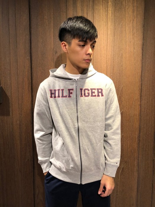 美國百分百【全新真品】 Tommy Hilfiger 經典款 TH 棉質 連帽 外套 夾克 男款 灰/藍色 AL74