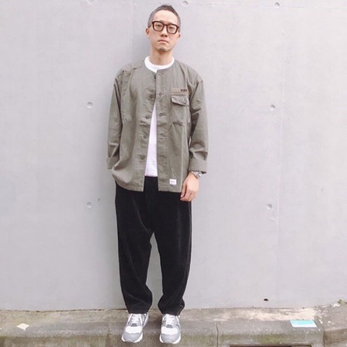 19AW Wtaps SCOUT LS / SHIRT. COTTON. TWILL 軍綠卡其圓領長袖襯衫薄