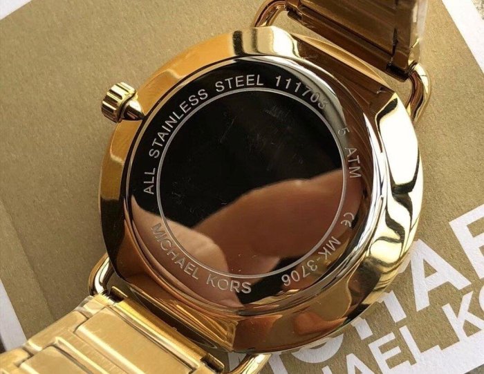 MICHAEL KORS 獨立晶鑽小秒盤 金色玫瑰金色不鏽鋼錶帶 石英女士手錶MK3706