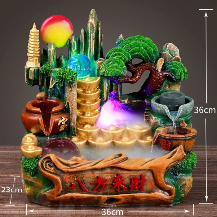 漫友手辦擺件 八方來財財源滾滾高山流水招財裝飾品客廳加濕器喬遷送禮品擺件