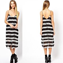 (嫻嫻屋) 英國ASOS新品-尚浪漫性感線條露美背寬鬆設計黑白條紋中長小洋裝禮服 現貨UK6