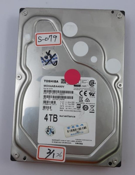 【冠丞3C】東芝 TOSHIBA 3.5吋 SATA 4T 監控 硬碟 HDD MD04ABA400V S-079