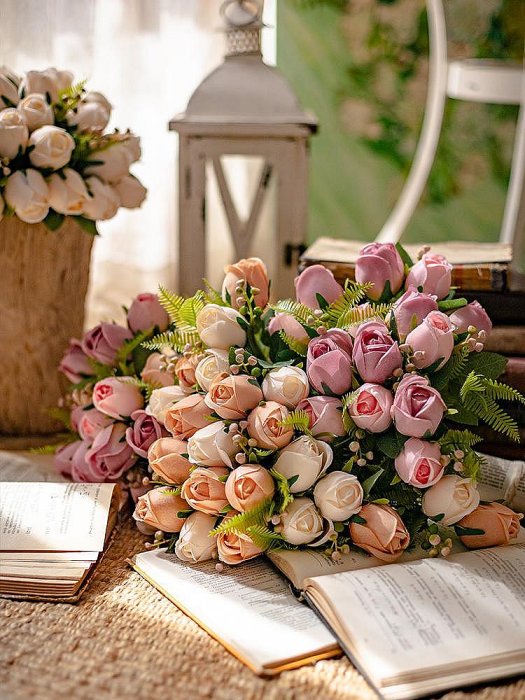 掬涵歐式保加利亞玫瑰仿真花假花客廳擺設永生花裝飾絹花餐桌擺件
