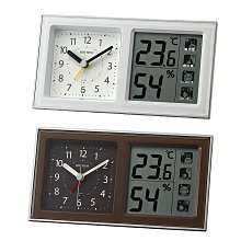 RHYTHM CLOCK 麗聲兩色溫濕度計兩用靜音貪睡夜燈漸進式嗶嗶聲鬧鐘 型號：8RE678 【神梭鐘錶】