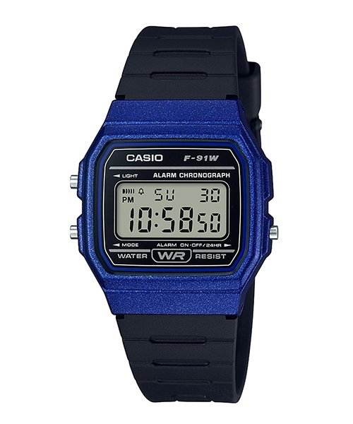 附台灣卡西歐保卡才是公司貨【時間光廊】CASIO 卡西歐 簡約電子錶 方型 F-91WM-2A 藍色