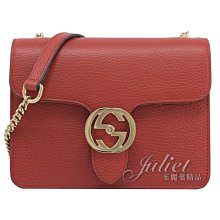 【茱麗葉精品】全新精品GUCCI 510304 雙G金屬壓扣牛皮壓紋金鍊斜背包.紅 小 現貨