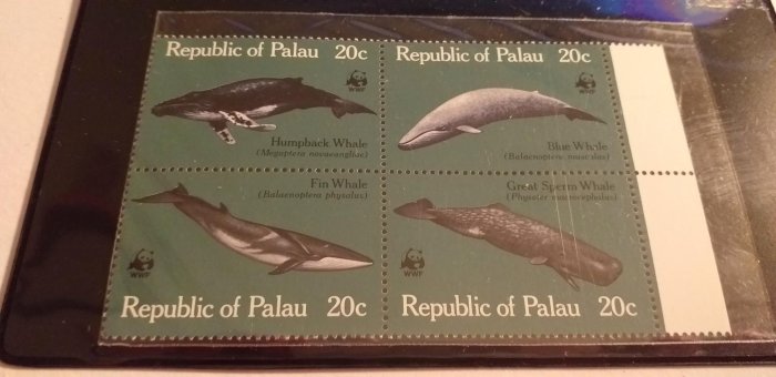 Palau 1983WWF鯨魚郵票4全，
特價120元。