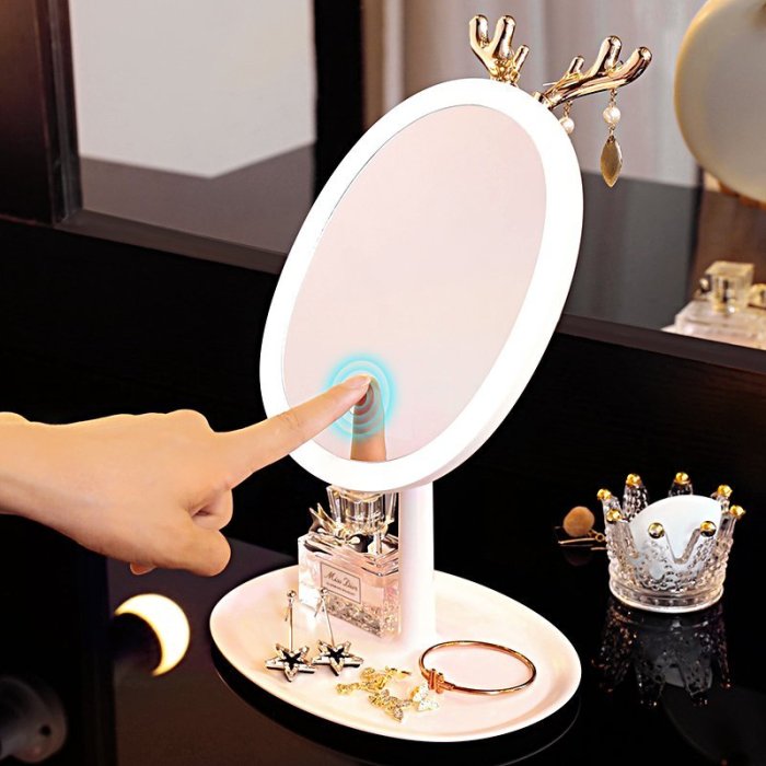 特賣- 化妝鏡家用臺式led燈宿舍桌面梳妝鏡女補光鏡折疊便攜小鏡子