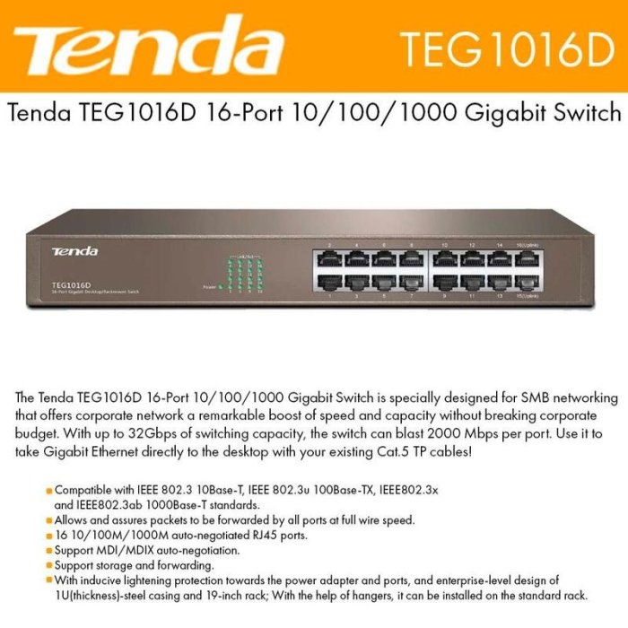 現貨 Tenda交換器 16埠 16口 TEG1016D 1000M Giga Switch HUB 交換機 千兆交換器