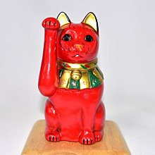 千客萬來 赤紅招財貓 大正復古造型 陶磁器 日本製 20cm