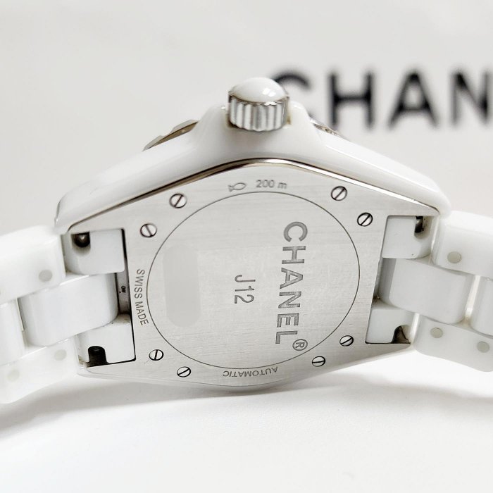 【個人藏錶】 CHANEL 香奈兒 J12 H1628 白色精密陶瓷 12鑽標 自動上鏈機械錶 38mm 全套 美錶 台南二手錶
