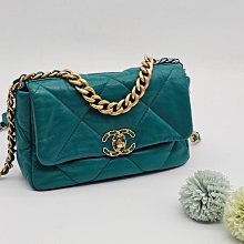 【哈極品】美品《CHANEL 香奈兒 綠金 菱格紋19系列 26公分鍊帶二用包/斜背包/肩背包》