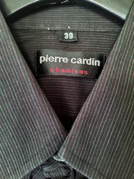 ［99go］ Pierre Cardin 黑色暗紅色 直條紋 純棉襯衫  39號