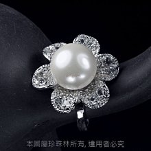珍珠林~幸運花單顆珍珠戒指~日本最高級南洋硨磲貝12mm珍珠(內徑16.17.18.19mm) #075