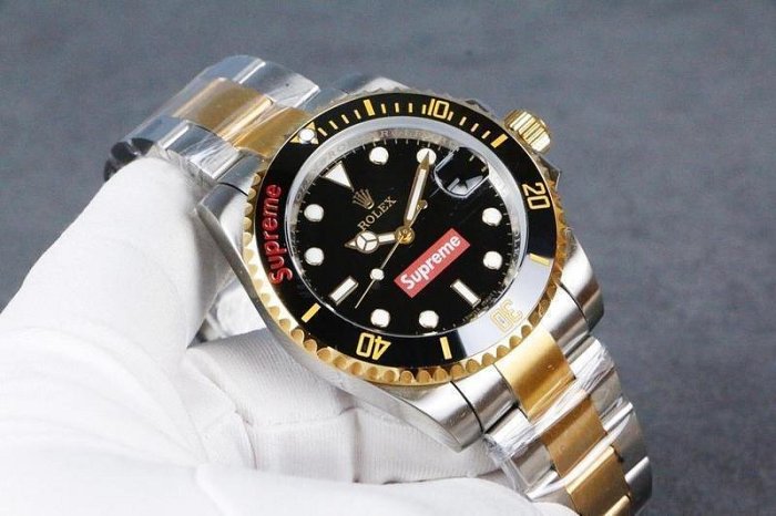 二手全新勞力士 ROLEX  Superme聯名水鬼系列 全自動機械機芯?40mm手錶  男錶 礦物質強化玻璃