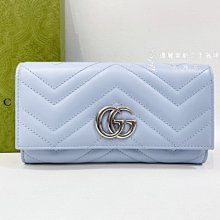 遠麗精品(板橋店) S2798 GUCCI GG Marmont 天空藍山型紋下蓋長夾443436