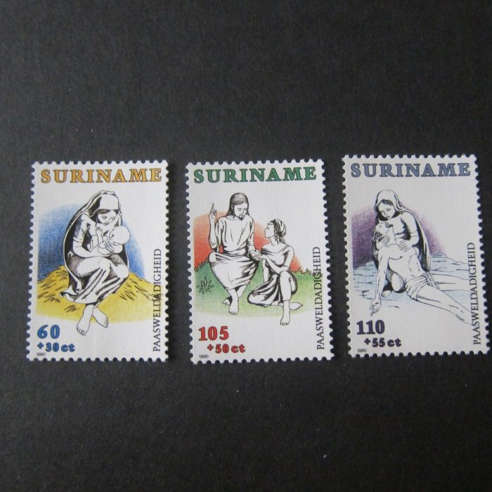 【雲品12】蘇里南Suriname 1990 Sc B377-79 Christmas Religion set MNH 庫號#B512 60877