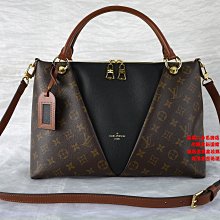 優買二手精品名牌店 LV M43948 V TOTE MM 原花 字紋 老花 黑 焦糖 荔枝皮 手提包 肩背包 斜背包 兩用包 公事包 拉鍊包 全新品