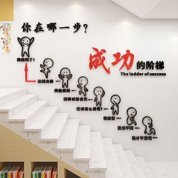 【現貨精選】成功的階梯勵志墻貼畫學校班級文化墻面裝飾教室激勵文