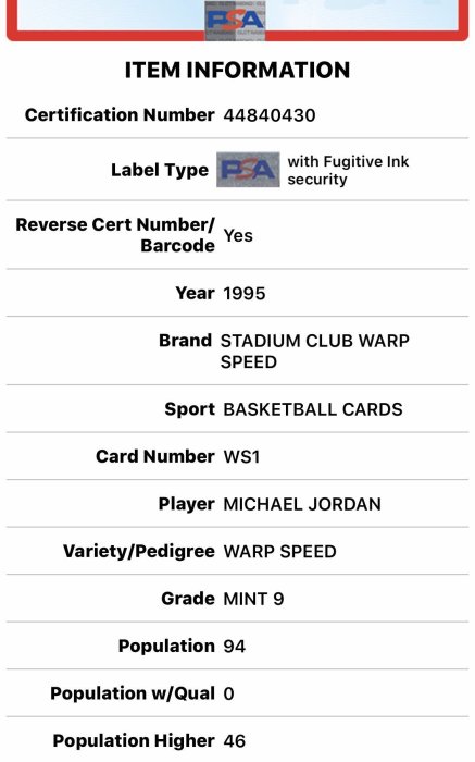 🐐1995-96 Stadium Club Warp Speed #WS1 Michael Jordan