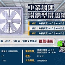 三段風速『附後網』18吋 單相 調速型 工業排風機 吸排 通風機 工業用排風扇 通風扇 抽風機 工業扇(台灣製造)