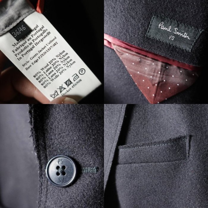 英國時尚品牌 Paul Smith 深藍 羊毛混紡 合身版 休閒西裝外套 36號