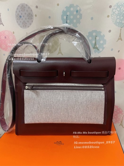 Hermès herbag 31 防潑水布 馬鞍紅 銀扣