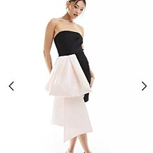 (嫻嫻屋) 英國ASOS-黑色平口領對比大蝴蝶結裝飾洋裝禮服AD24