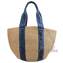 【茱麗葉精品】全新精品 CHLOE 專櫃商品 Woody LOGO 新版織帶草編托特包.丹寧藍邊 現貨