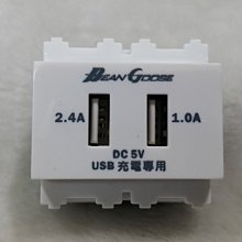DIY水電材料 USB充電插座2孔 2.4A/1.0A 2插 台灣製造 附1片單孔修飾蓋